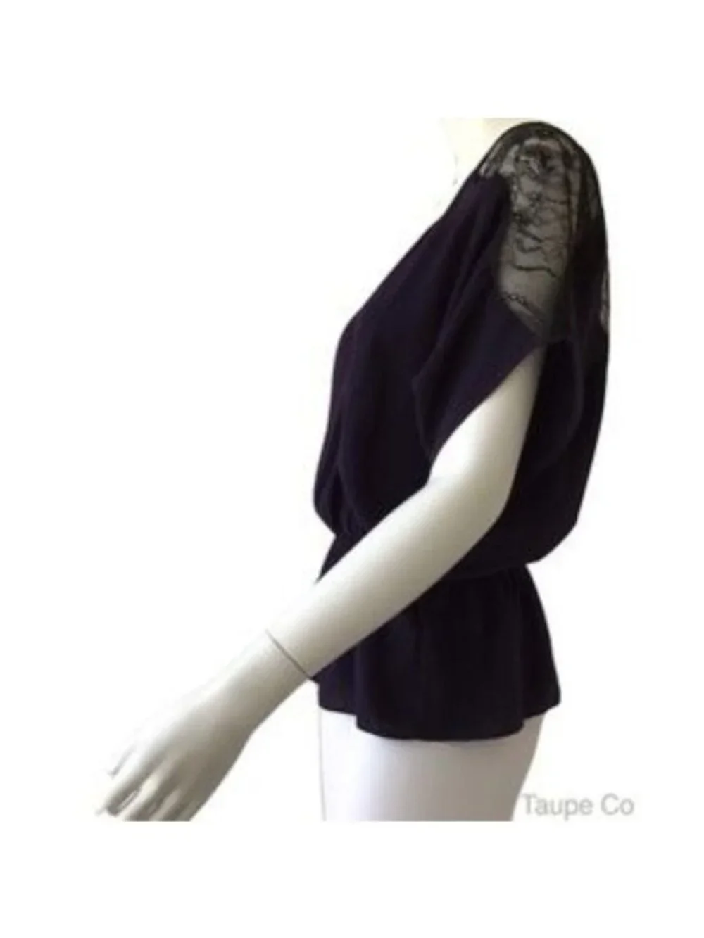 Sugarlips Dark Purple Silk Peplum Blouse W/ Black Lace Back